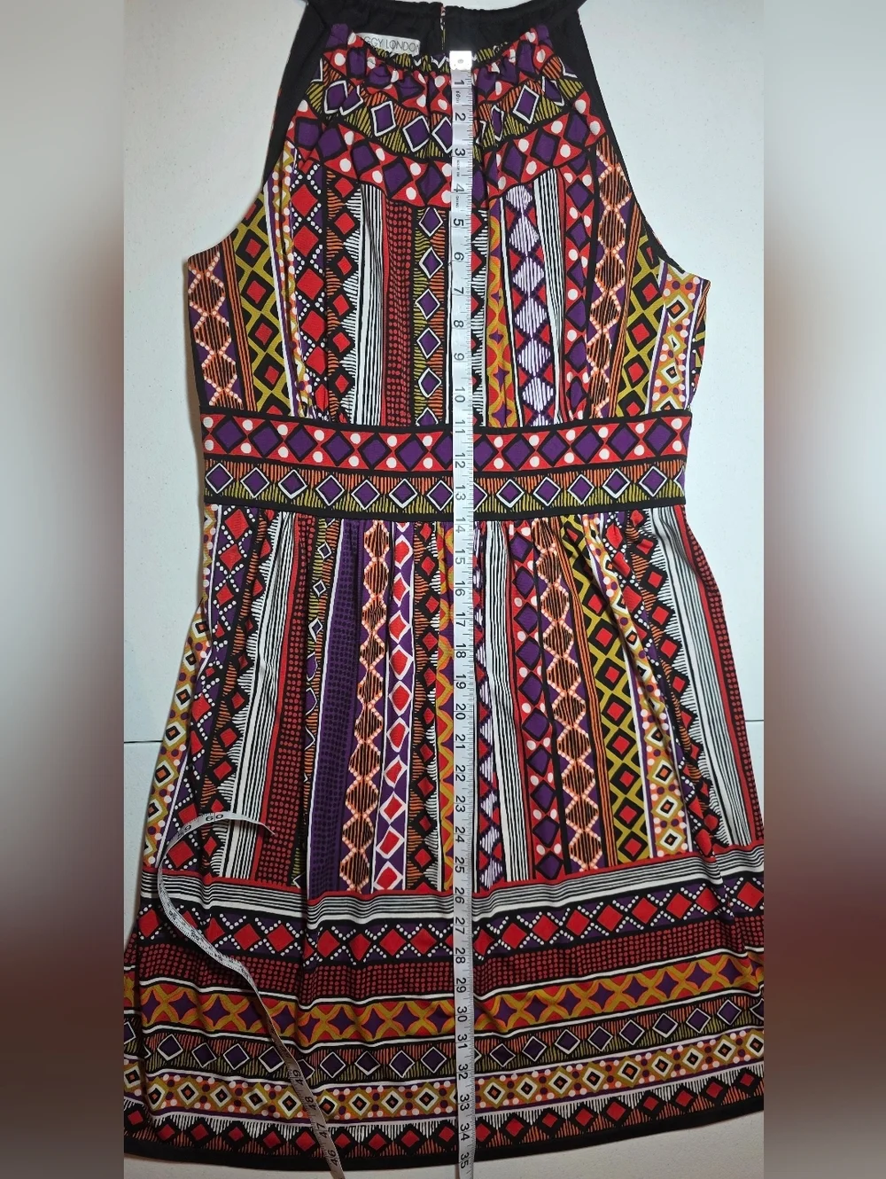 Maggy London Boho Geometric Print Maxi Dress Size 12 Resort Vacation Cruise